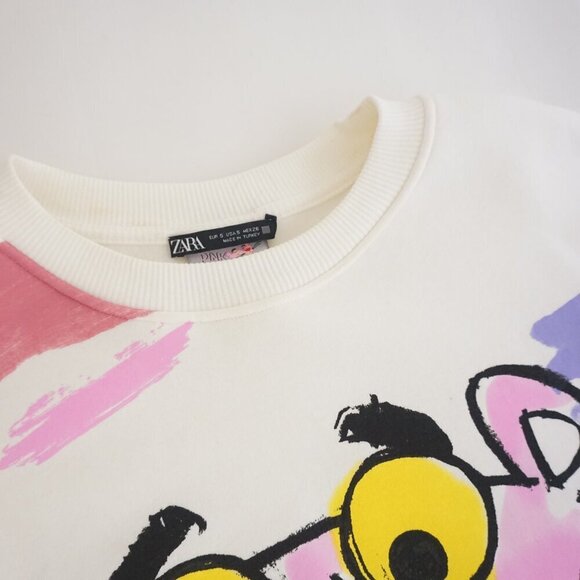 Zara Pink Panther Collab White Pink Paint Splatter Crewneck Sweater S - Picture 9 of 12
